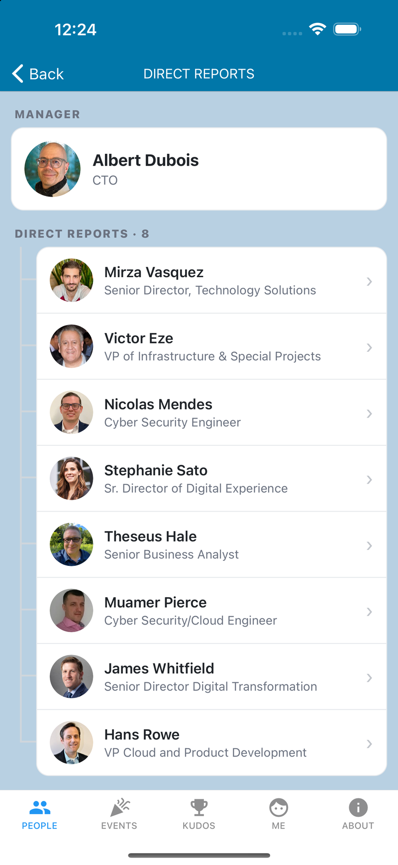 Org chart showing a manager and direct reports